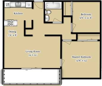 Casa Serena Apartments in Fremont, California Two Bedroom Floor Plan